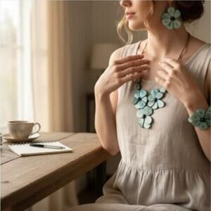 TAGUA FLOWERS Bib NECKLACE Set 3pc statement natural nut jewelry Artisan Artsy